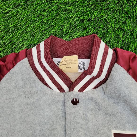 Vintage 80s Chalk-Line Varsity Jacket M/L 24x23 Sherpa-Lined Gray Maroon Retro - Picture 9 of 13